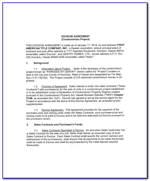 Escrow Account Agreement Template