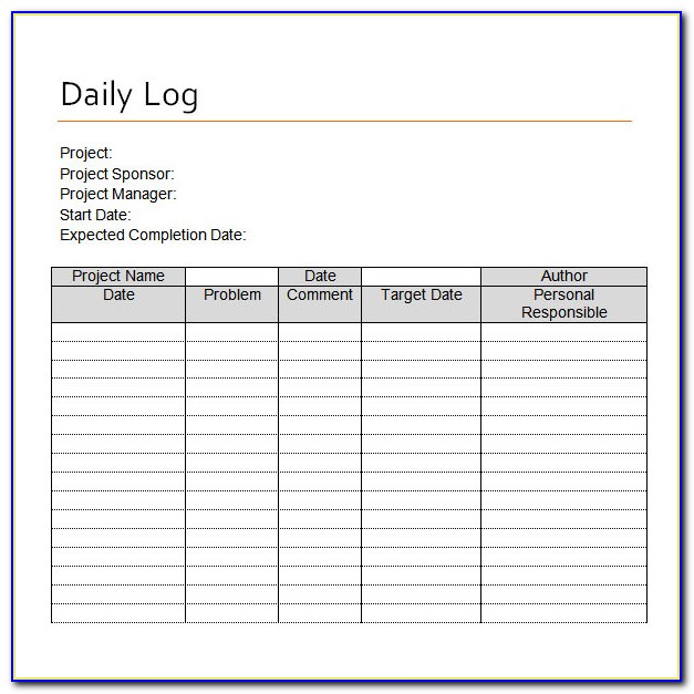 Excel Daily Log Book Template