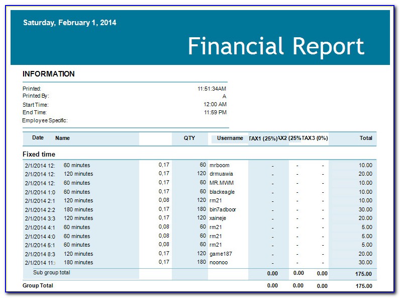 Financial Report Sample Excel