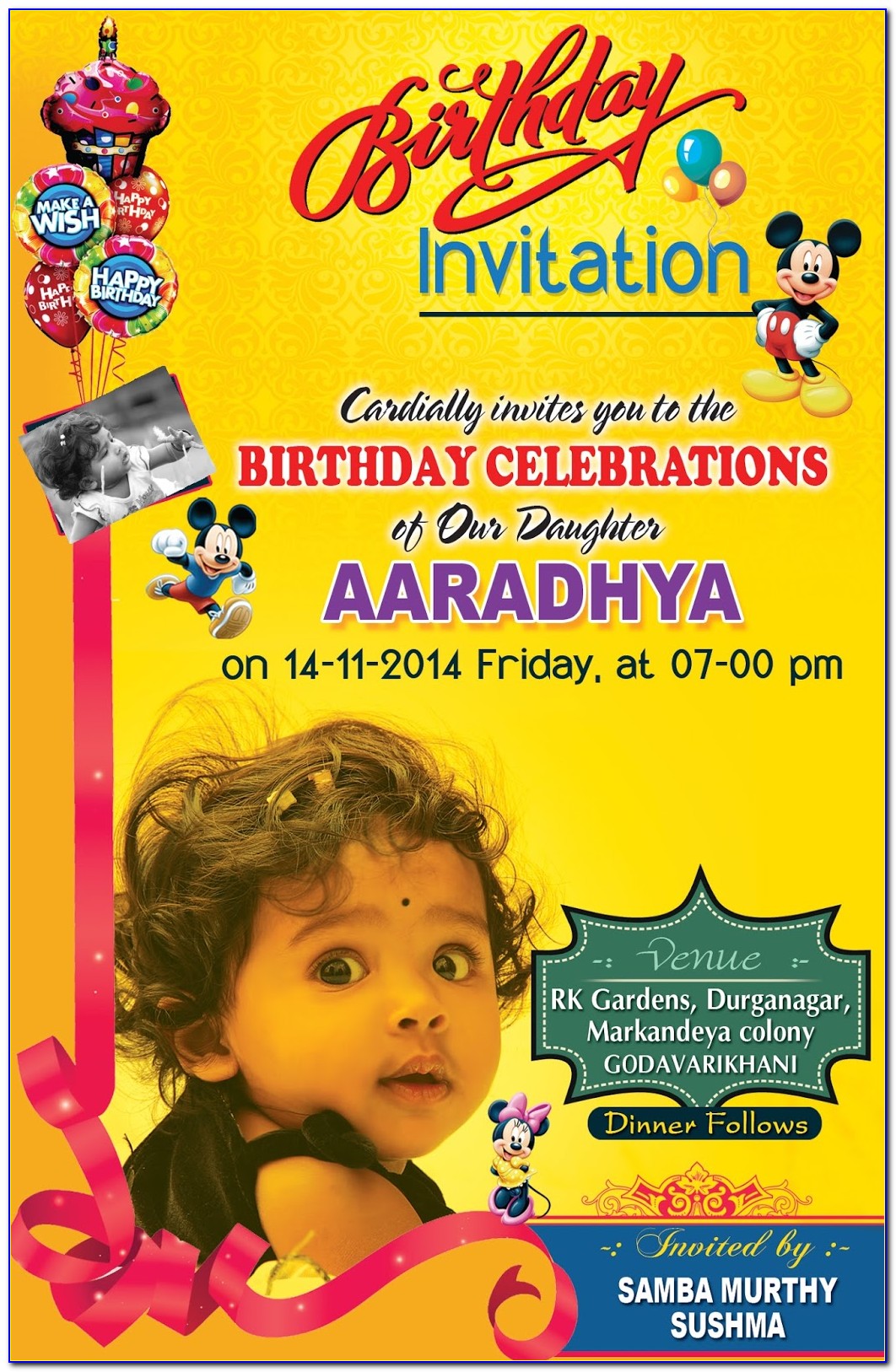 First Birthday Invitation Card Template Free Download