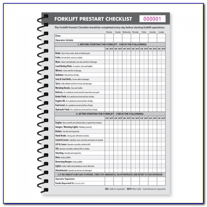 Forklift Pre Use Inspection Checklist Template