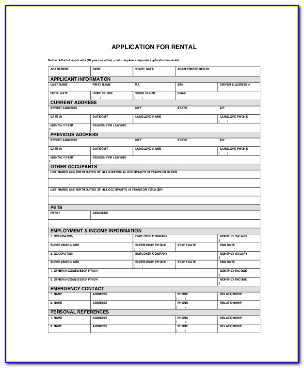 Free Apartment Rental Application Forms