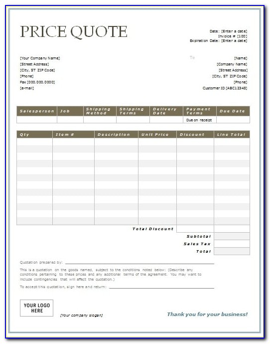 Free Business Quote Form Template