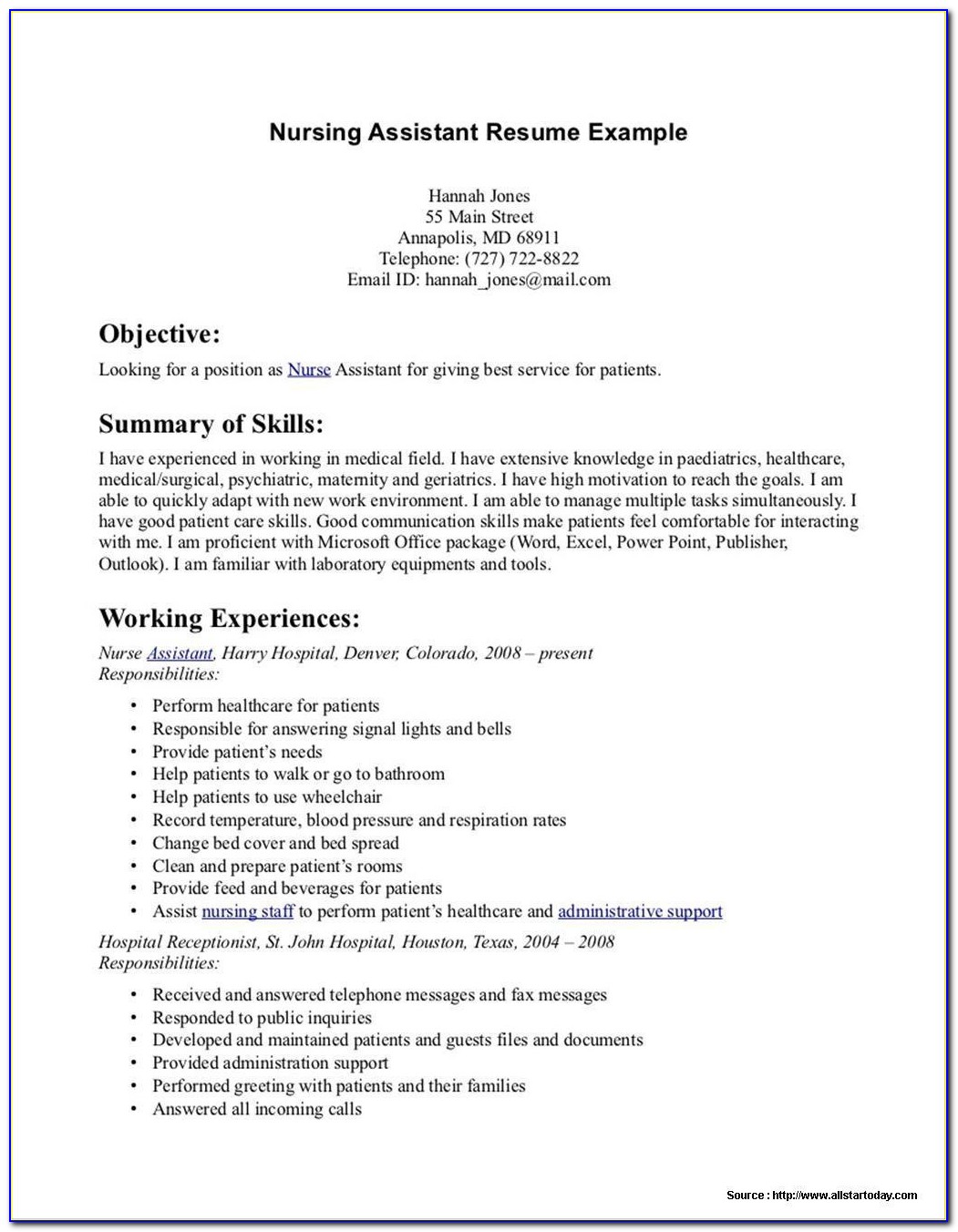 Free Certified Nursing Assistant Resume Template
