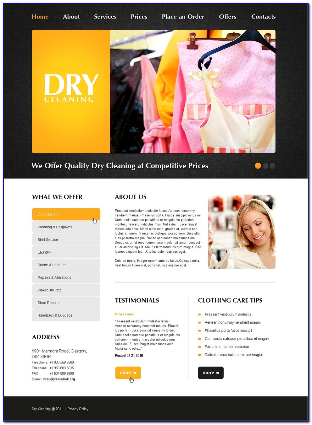 Free Dry Cleaners Website Templates