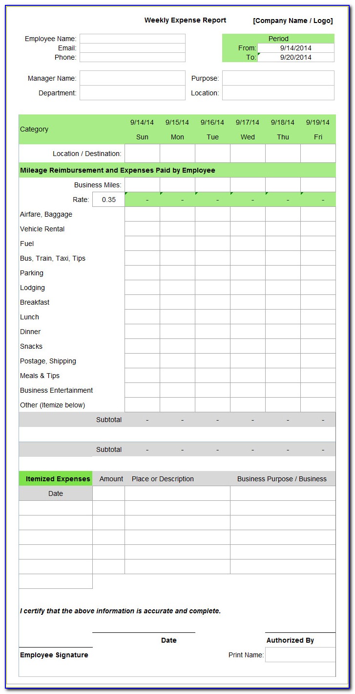 Free Excel Expense Report Template For Mac