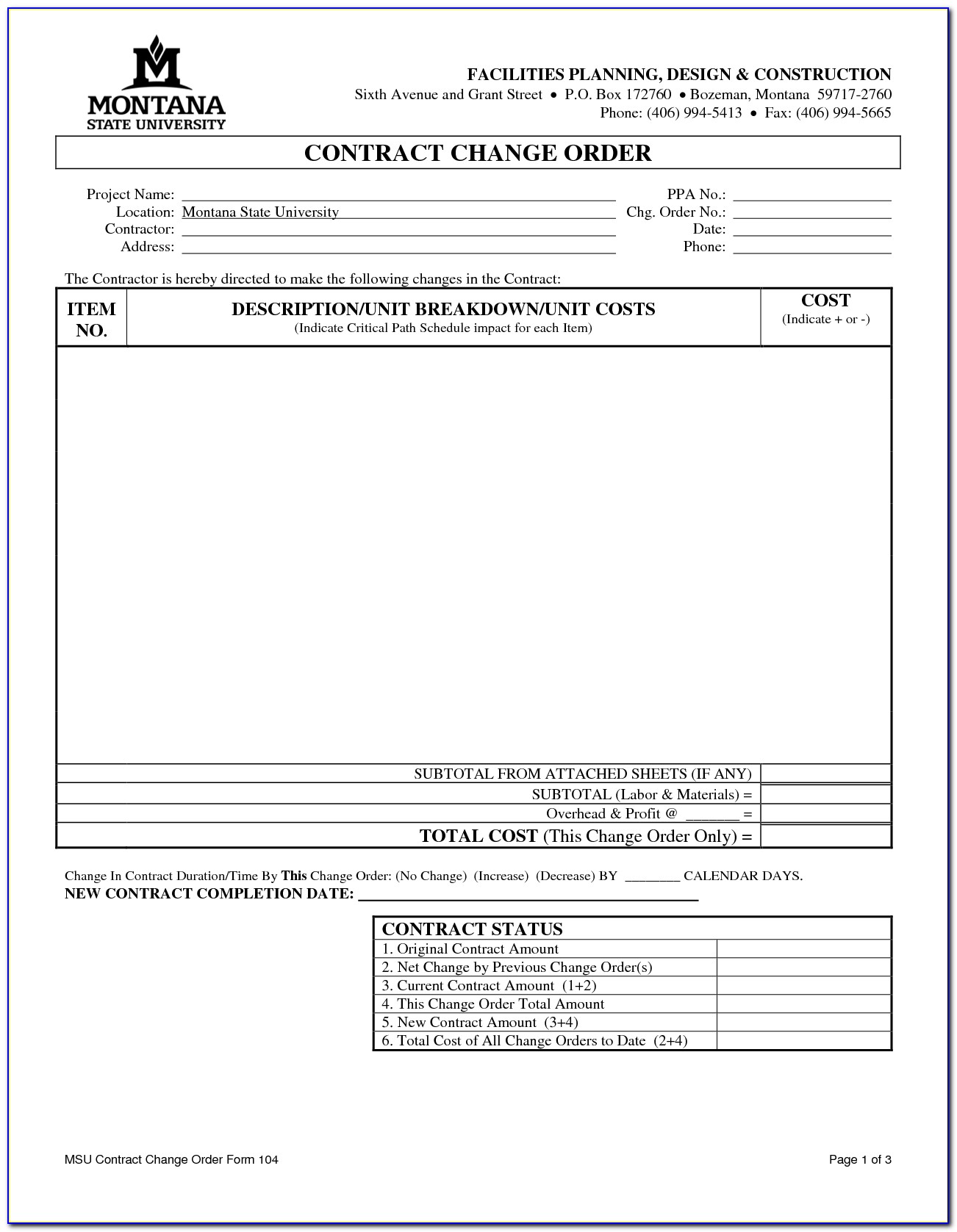 Free G701 Change Order Template