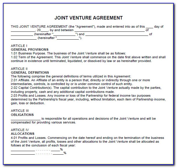 Free Joint Venture Partnership Agreement Template