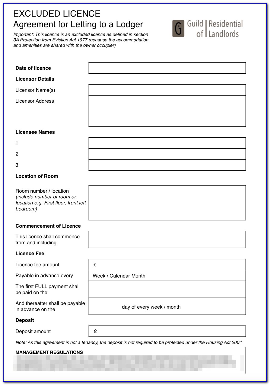 Free Lodger Agreement Template Uk
