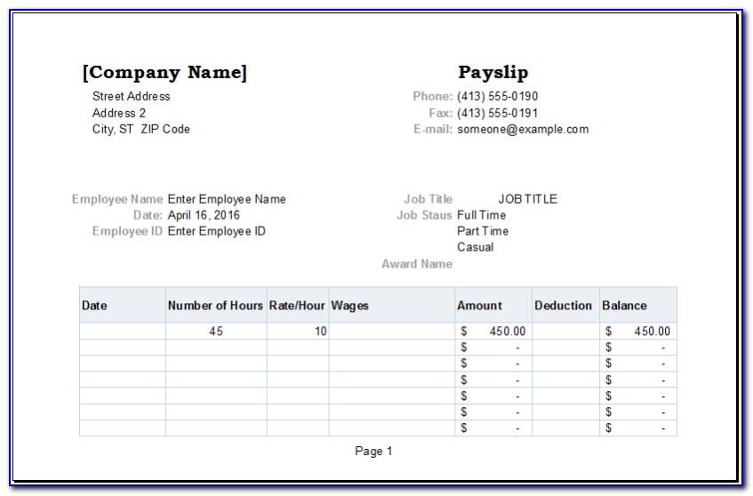 Free Payslip Template Excel Pdf