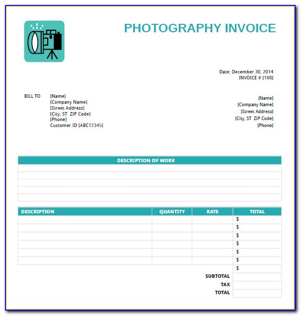 Free Photography Invoice Template Psd