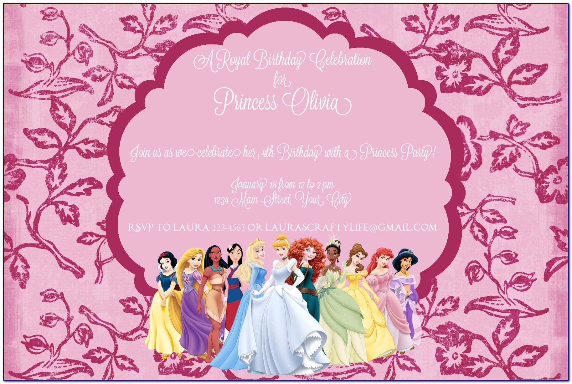 Free Printable Disney Princess Birthday Invitation Templates