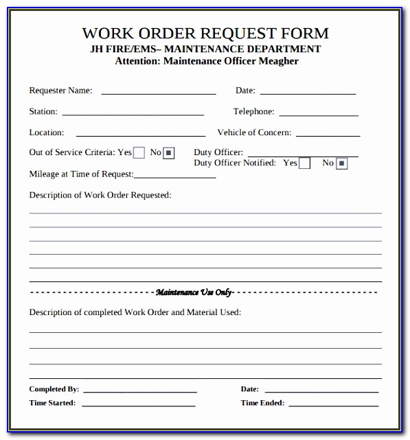 Maintenance Service Request Form Template W3bwf New Sample Maintenance Work Order Form 6 Free Documents In Pdf