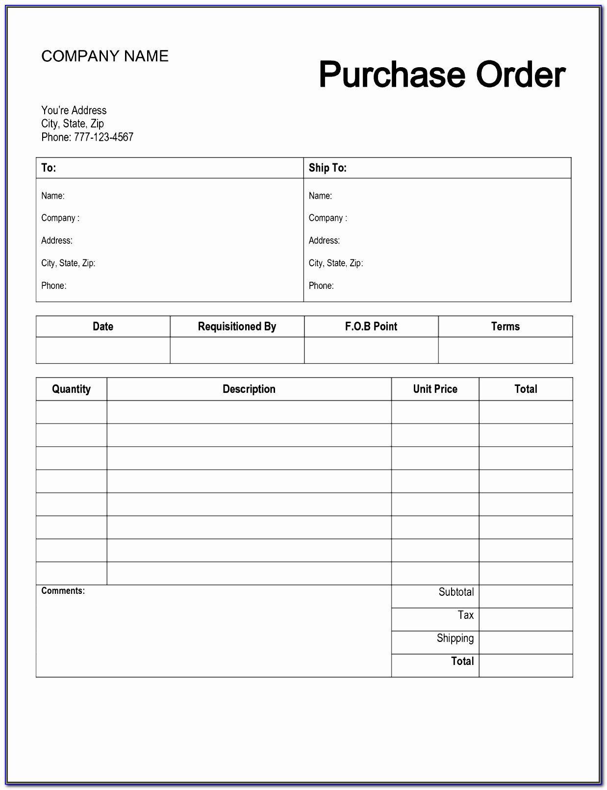 Free Printable Purchase Order Forms
