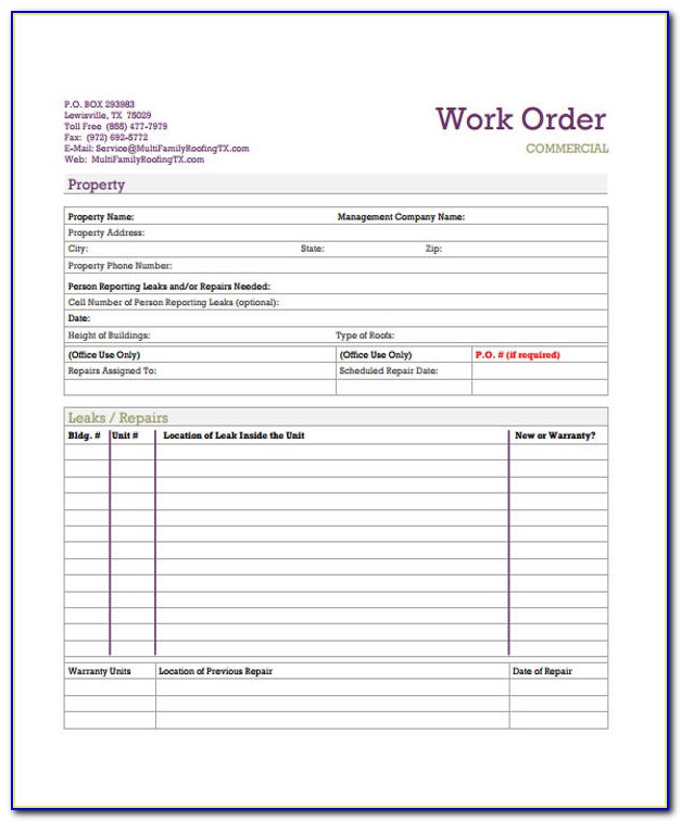 Free Printable Work Order Template