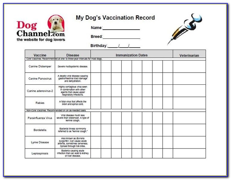 Free Puppy Shot Record Template