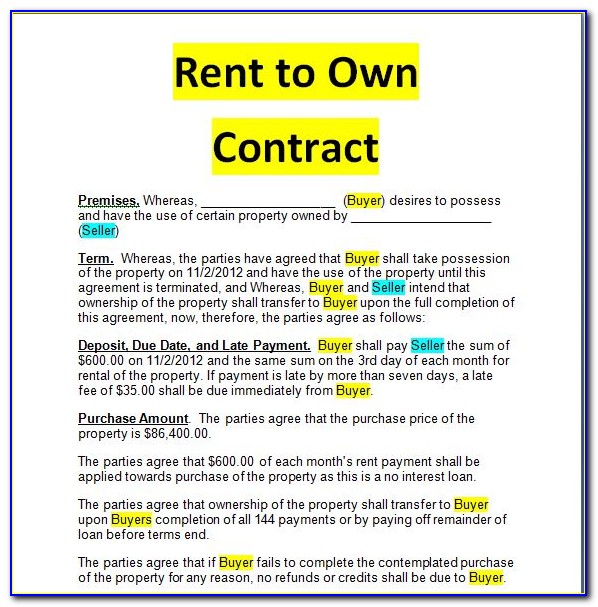 Free Rent To Own Contract Template Canada