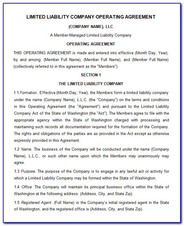 Free S Corp Operating Agreement Template