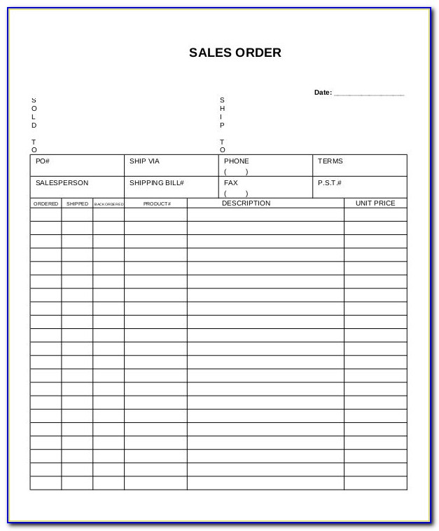 Free Sales Order Form Template Excel