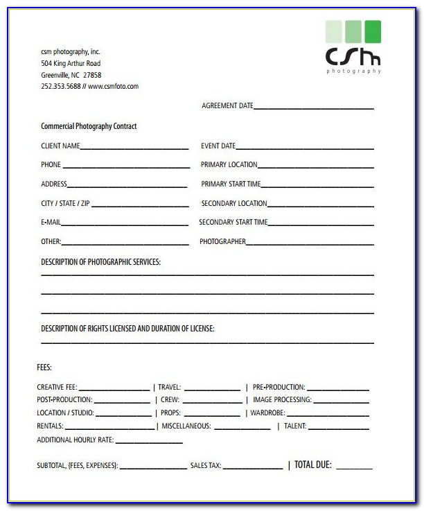 Free Simple Wedding Photography Contract Template