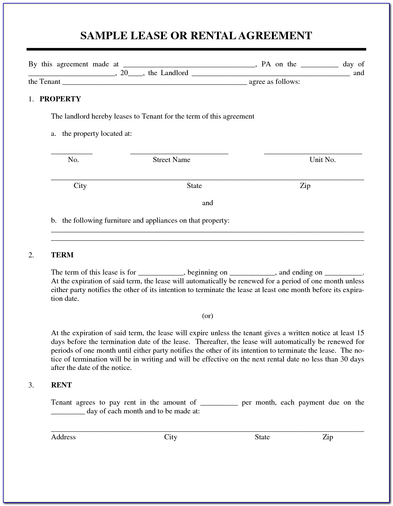 Free Template For Rental Lease Agreement