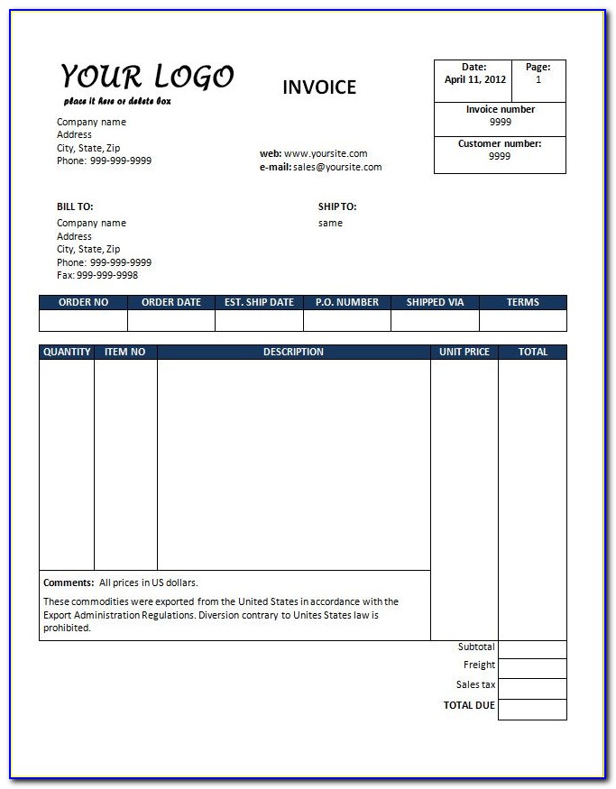 Free Templates For Billing Invoices