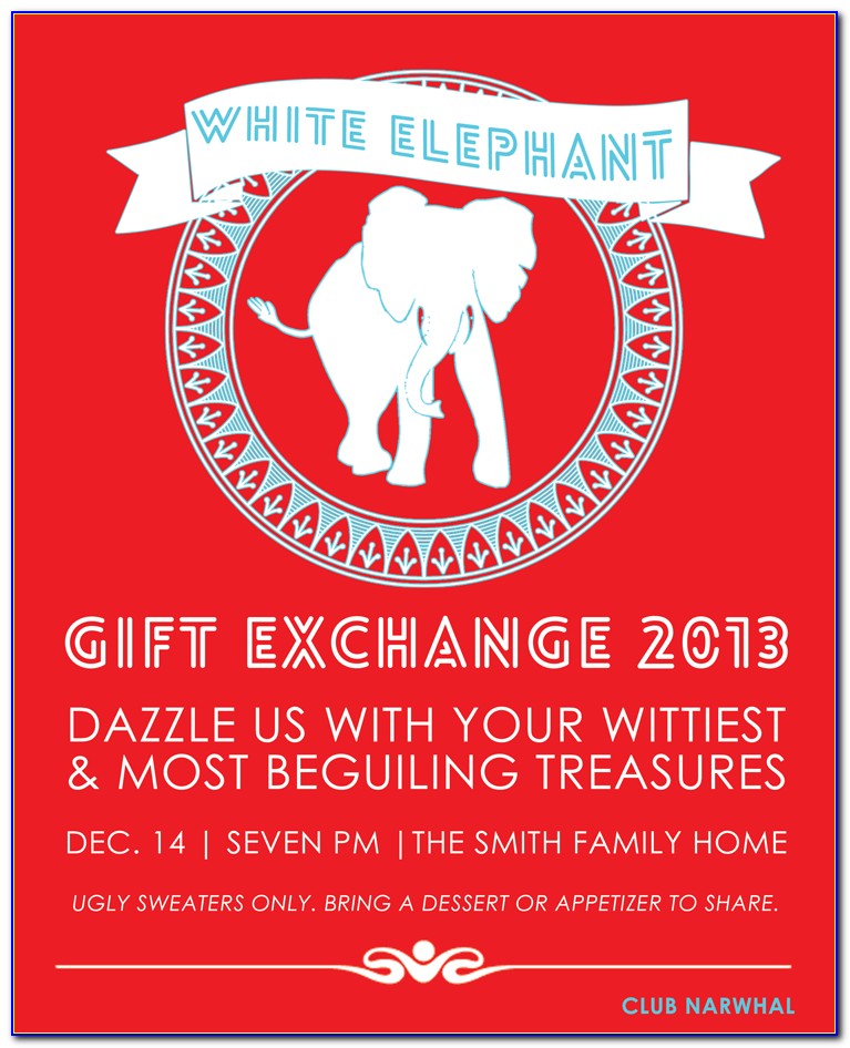 Free White Elephant Party Invitation Template