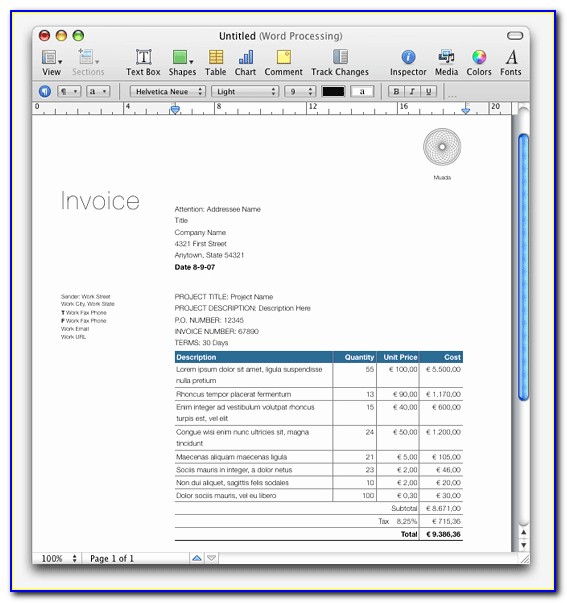 Free Word Invoice Template Mac