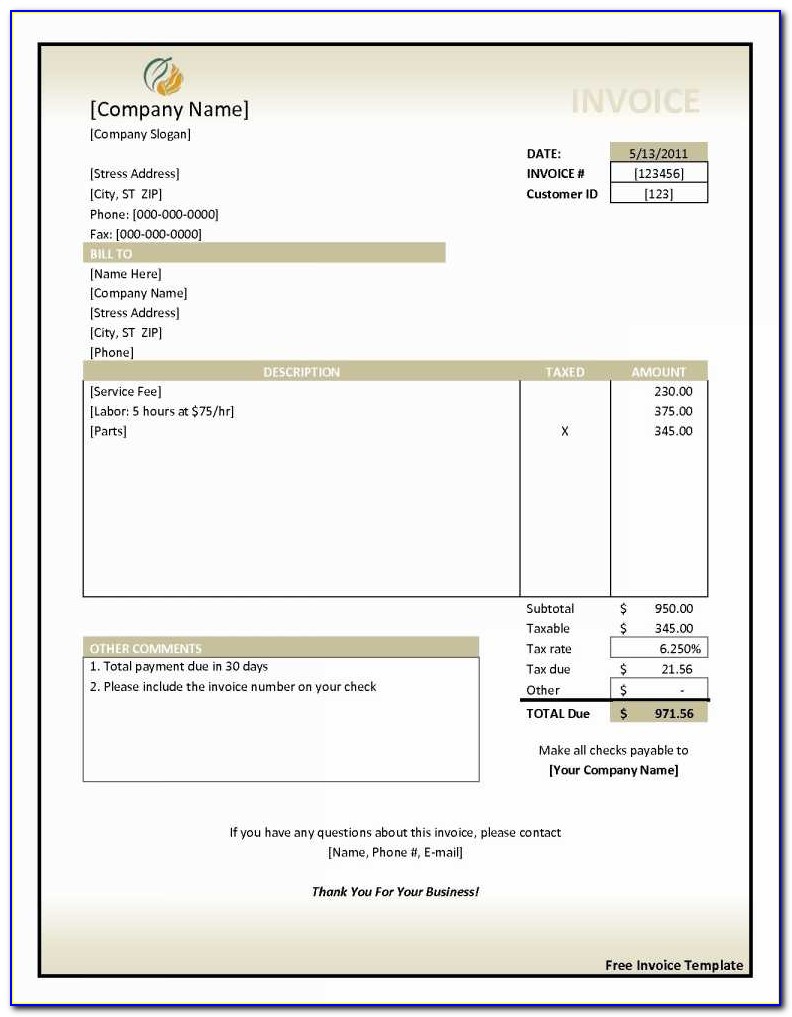Invoice Design:excel Template Canada And Receipt Form In Doc Free & Free Invoice Template Canada
