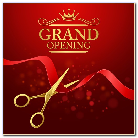 Grand Opening Illustration With Red Ribbon And Gold Scissors