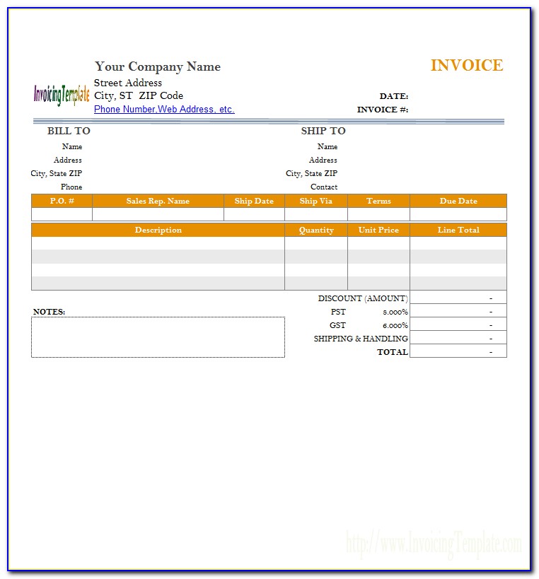 Half Page Invoice Template Excel