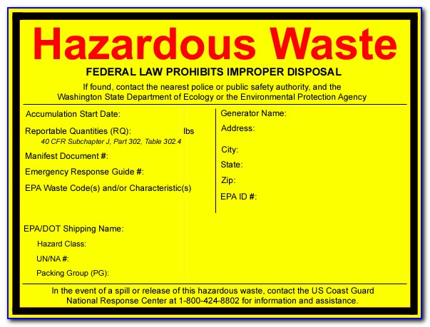 Hazardous Waste Label Template Denr