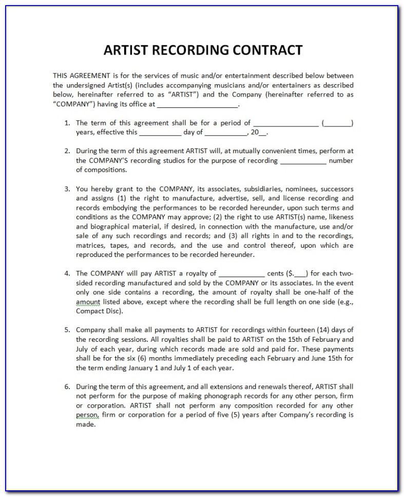 Independent Record Label Contract Template