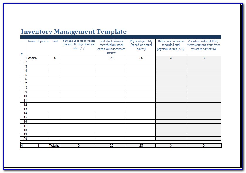 Inventory Control Sheet Sample