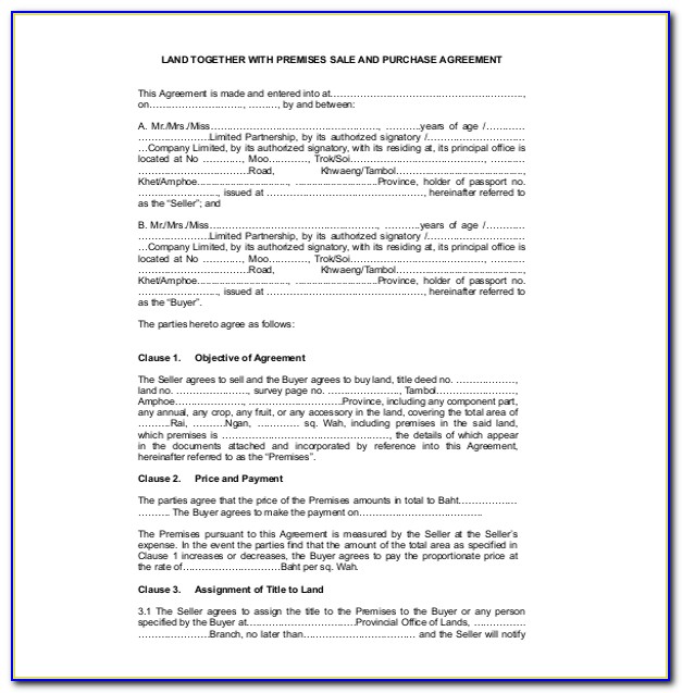 Land Sales Contract Template