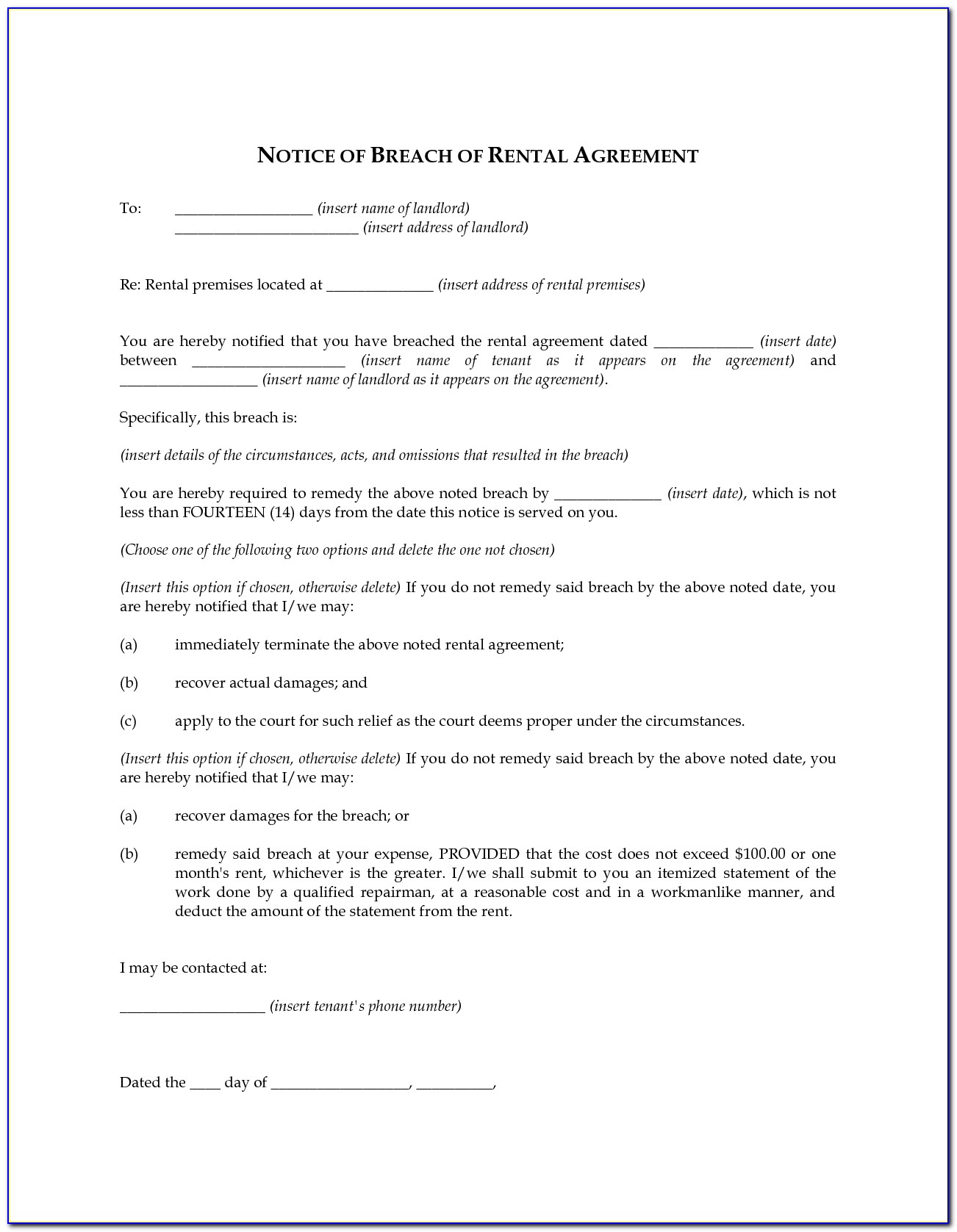 Landlord Tenant Contract Template