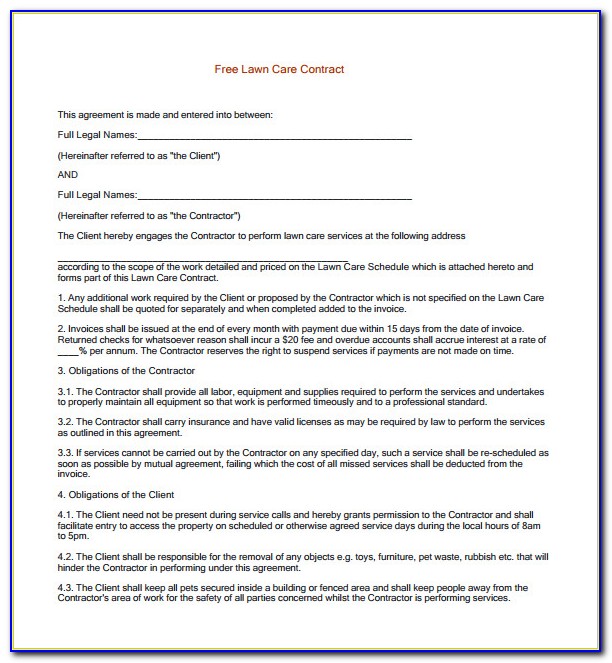 Lawn Service Contract Template Free