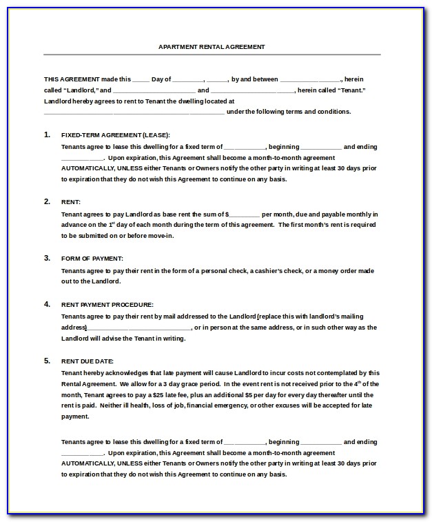 Lease Agreement Month To Month Template