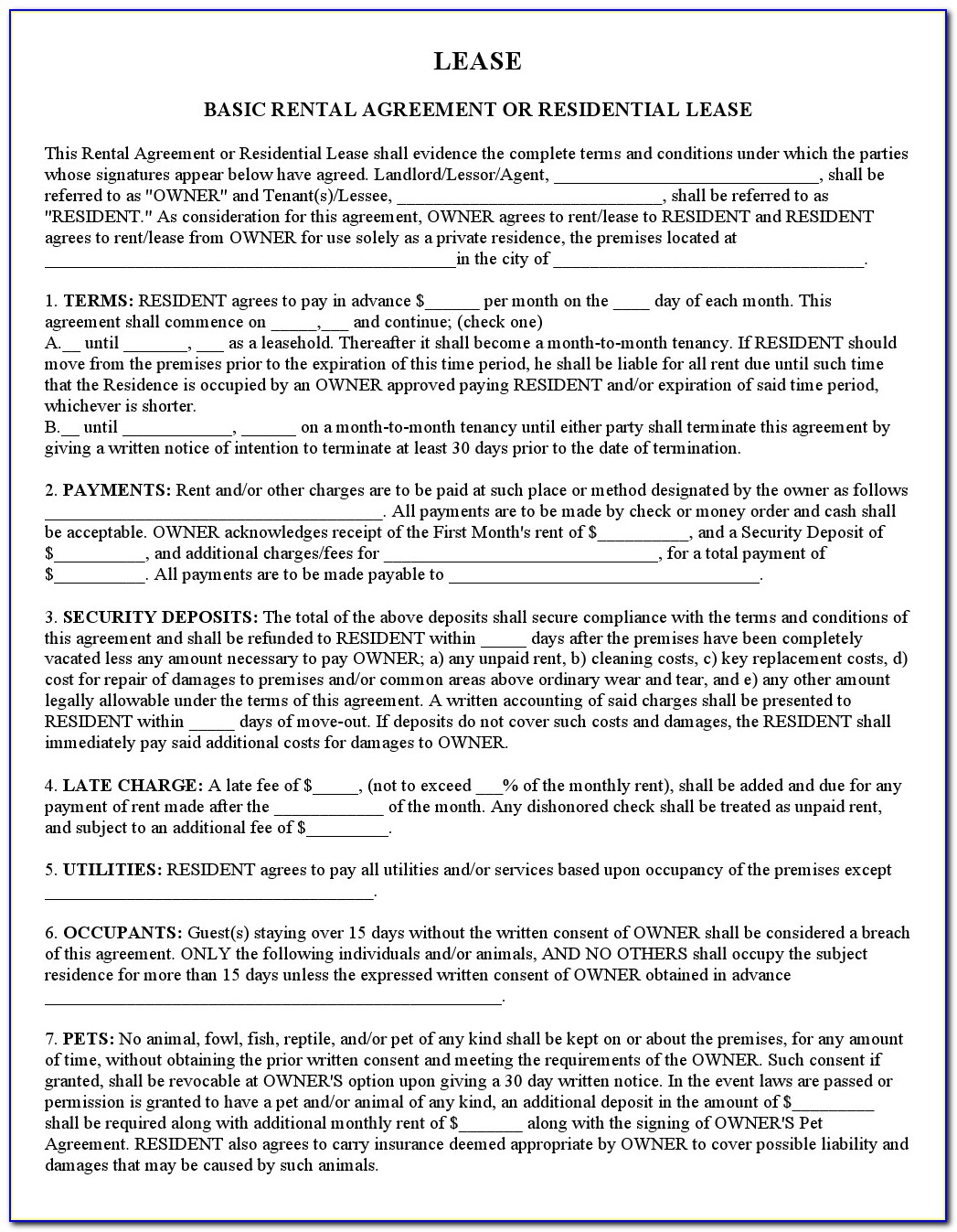 Lease Agreement Template Free Word