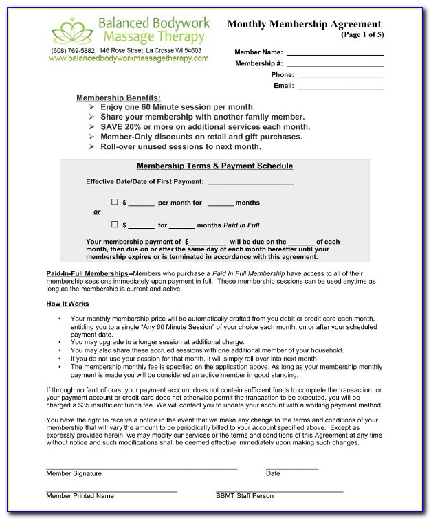 Massage Therapist Employment Contract Template