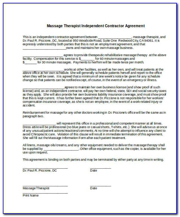 Massage Therapy Contract Samples