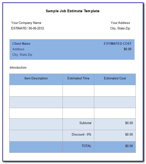 Microsoft Excel Cost Estimate Template