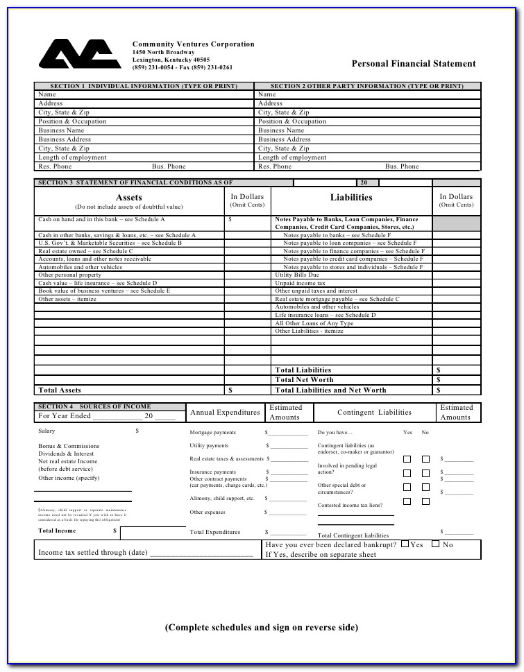 Microsoft Word Personal Financial Statement Template