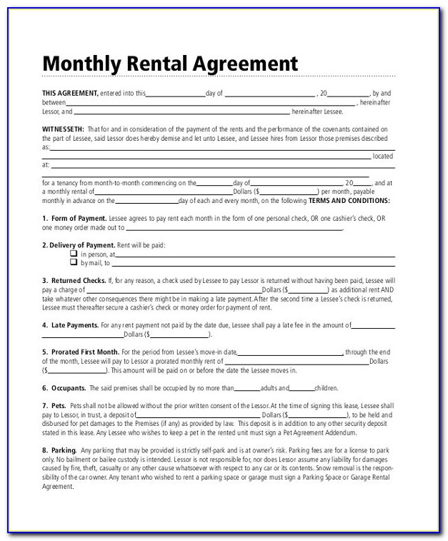 Month To Month Rental Agreement Template Alberta