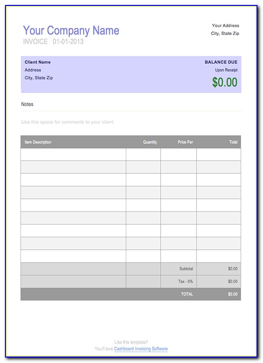 Ms Excel Invoice Template