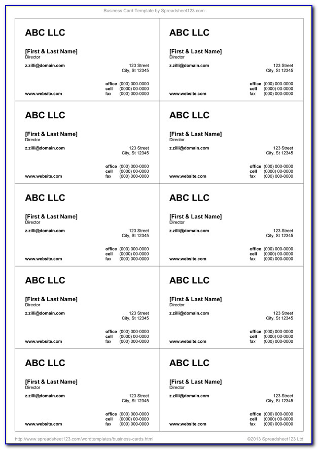 Ms Word 2003 Business Card Template