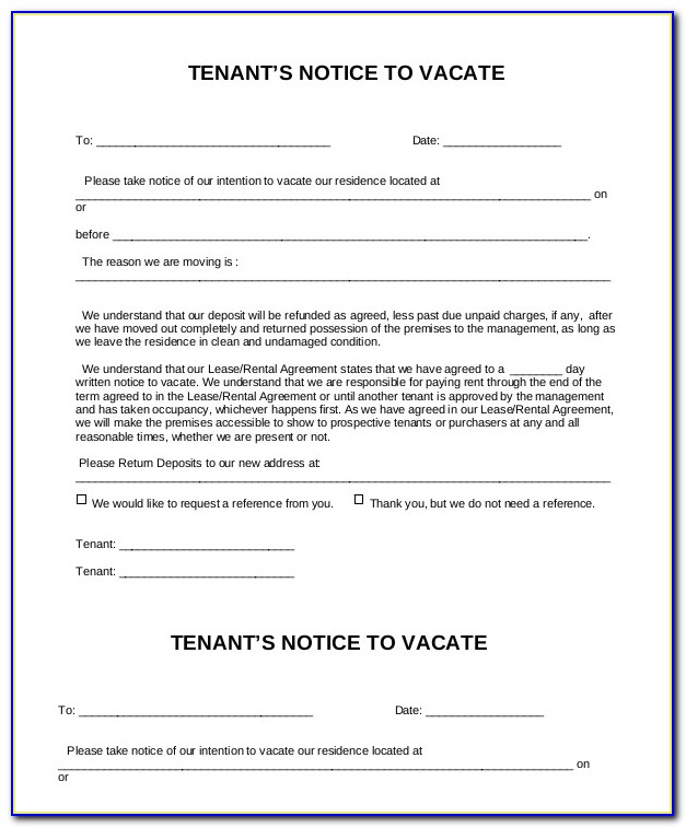 Notice To Vacate Premises By Landlord Template