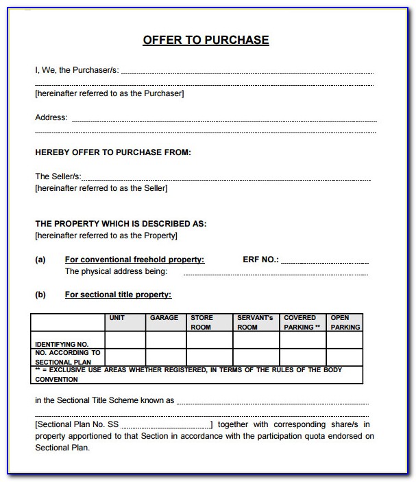 Offer To Purchase Agreement Template