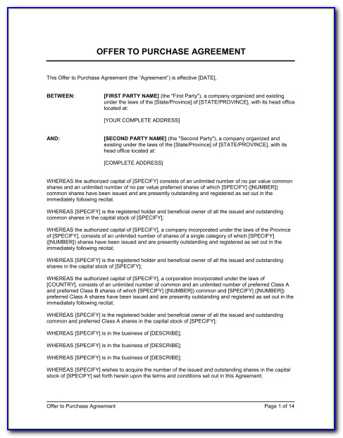 Offer To Purchase Shares Agreement Template