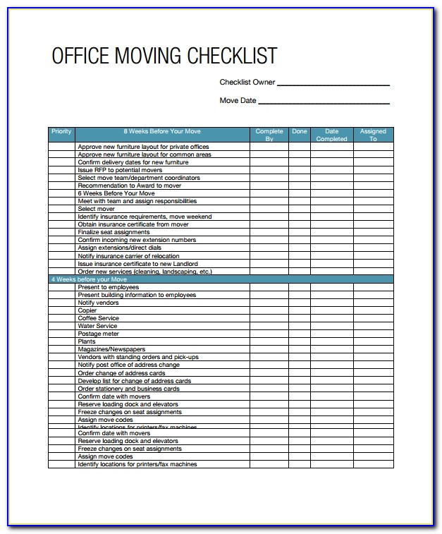 Office Moving Checklist Template Free
